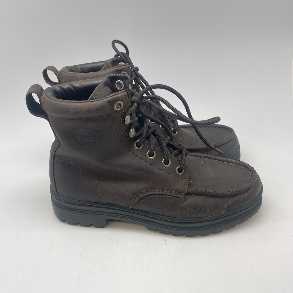Timberland Boots Mens 8 M Dark Brown‎ 65031 Leather Workwear Manmade Moc Toe